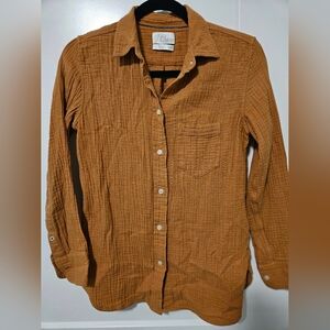 J.Crew 100% cotton women's gauze button-up shirt in a rust orange color